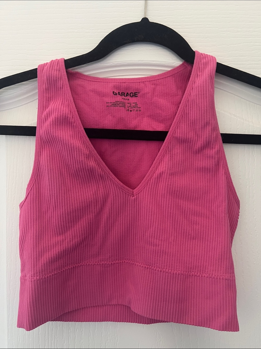 Garage Hot Pink Ribbed V-Neck Cropped Tank
